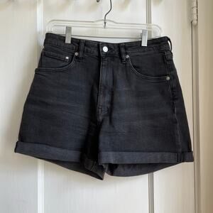 H&M High Waisted Black Denim Mom Shorts